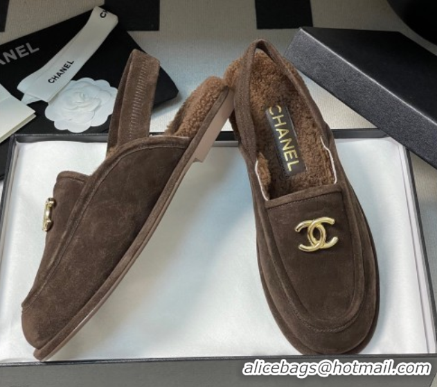 Top Grade Chanel Suede & Shearling Lining Slingback Flat Loafers Brown 2025 CH090107 0901084