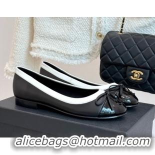 Luxurious Chanel Calfskin & Patent Leather Ballet Flat with Bow Black 2025 CH090108