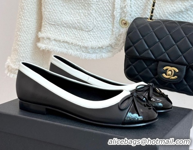Luxurious Chanel Calfskin & Patent Leather Ballet Flat with Bow Black 2025 CH090108