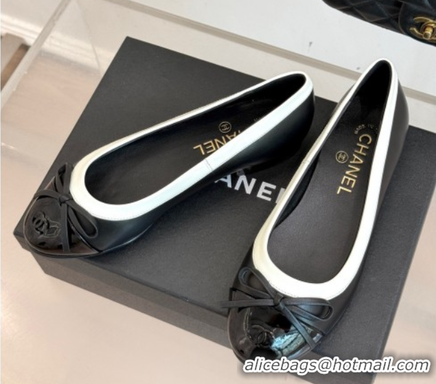 Luxurious Chanel Calfskin & Patent Leather Ballet Flat with Bow Black 2025 CH090108