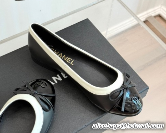 Luxurious Chanel Calfskin & Patent Leather Ballet Flat with Bow Black 2025 CH090108