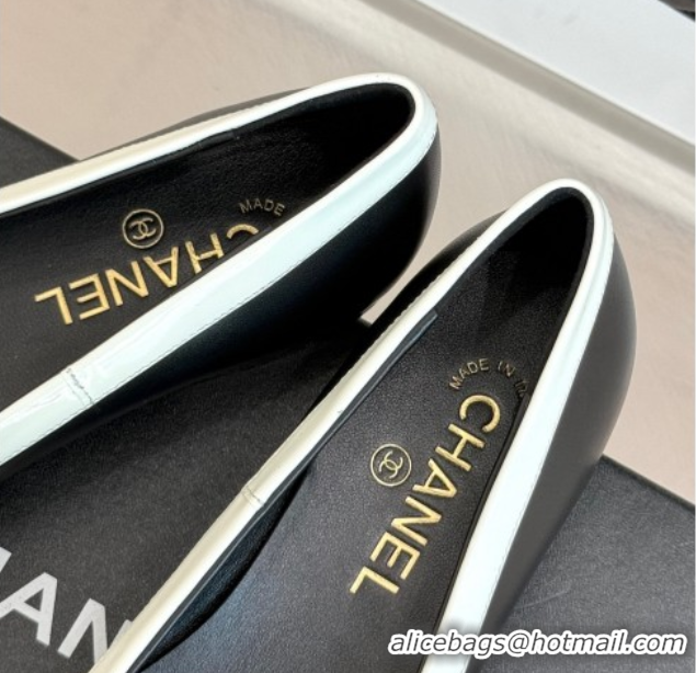 Luxurious Chanel Calfskin & Patent Leather Ballet Flat with Bow Black 2025 CH090108