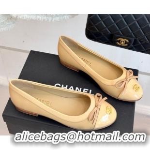 Good Looking Chanel Calfskin & Patent Leather Ballet Flat with Bow Beige 2025 CH090108