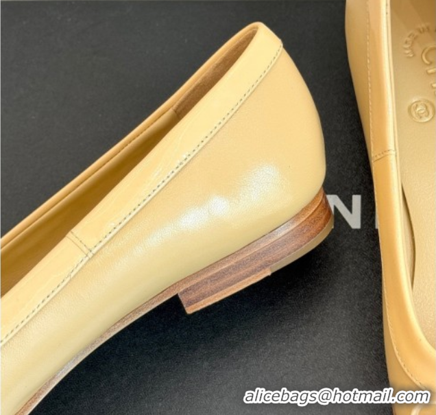Good Looking Chanel Calfskin & Patent Leather Ballet Flat with Bow Beige 2025 CH090108