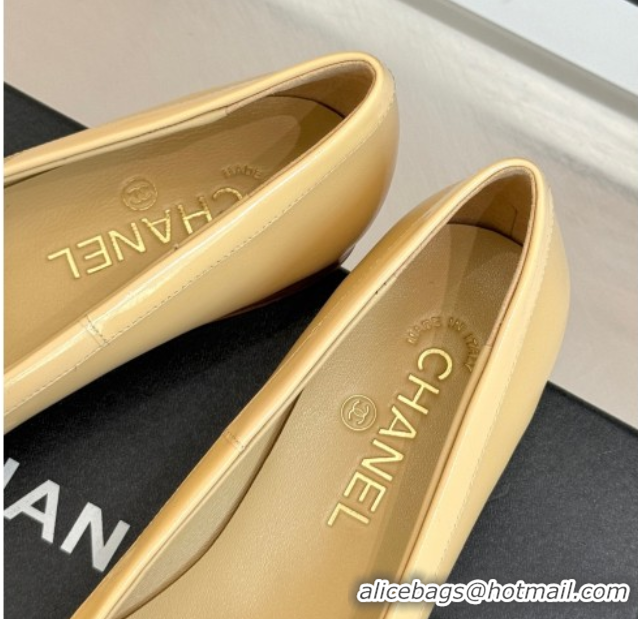 Good Looking Chanel Calfskin & Patent Leather Ballet Flat with Bow Beige 2025 CH090108