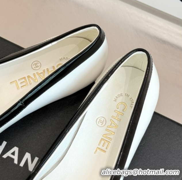 Classic Hot Chanel Calfskin & Patent Leather Ballet Flat with Bow White 2025 CH090108