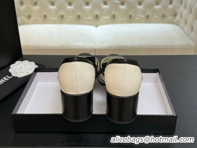 Best Grade Chanel Calfskin Leather Mary Janes Pumps with Bow White/Black 2025 G46701