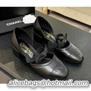 Grade Quality Chanel Calfskin Leather Mary Janes Pumps with Bow Black2 2025 G46701