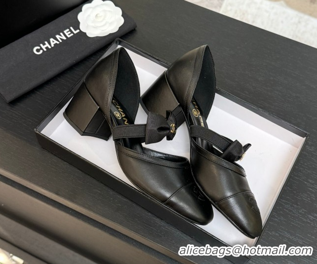 Grade Quality Chanel Calfskin Leather Mary Janes Pumps with Bow Black2 2025 G46701