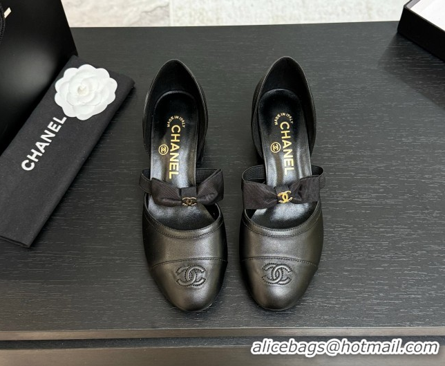 Grade Quality Chanel Calfskin Leather Mary Janes Pumps with Bow Black2 2025 G46701