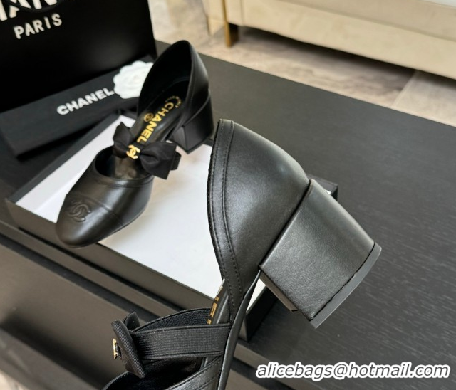 Grade Quality Chanel Calfskin Leather Mary Janes Pumps with Bow Black2 2025 G46701