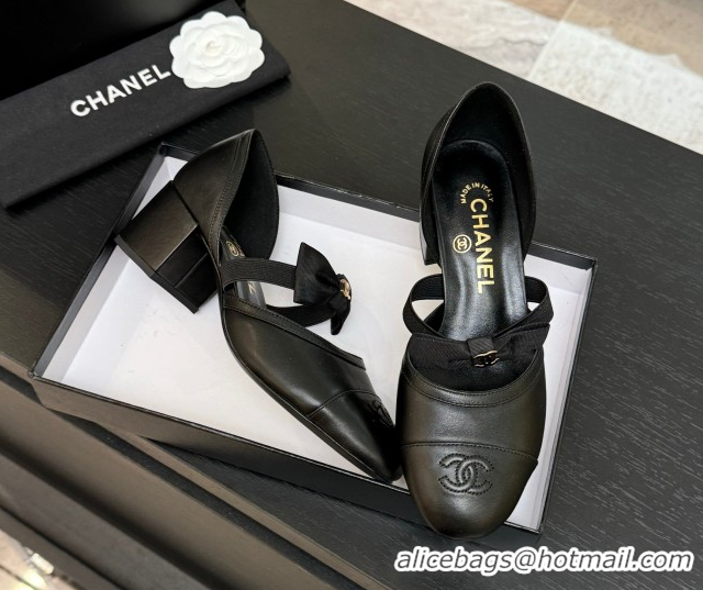 Grade Quality Chanel Calfskin Leather Mary Janes Pumps with Bow Black2 2025 G46701