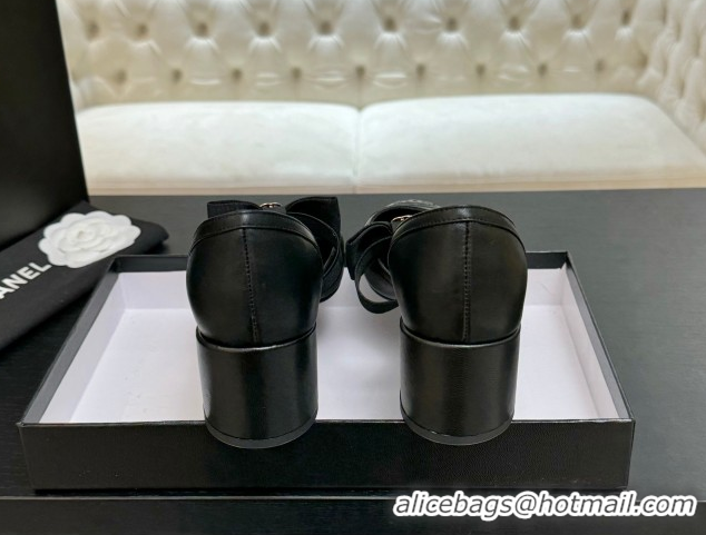Grade Quality Chanel Calfskin Leather Mary Janes Pumps with Bow Black2 2025 G46701