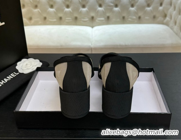 Purchase Chanel Mesh & Grosgrain Mary Janes Pumps with Bow Beige/Black 2025 G46701