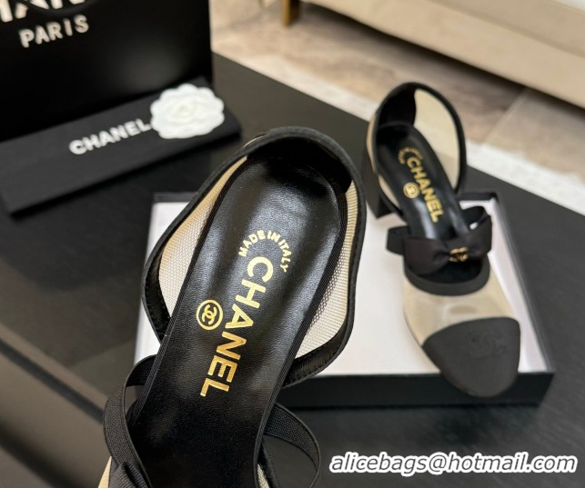 Purchase Chanel Mesh & Grosgrain Mary Janes Pumps with Bow Beige/Black 2025 G46701