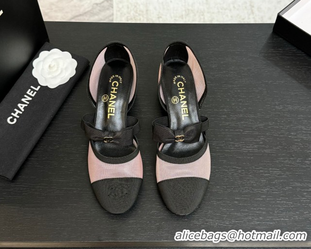 Good Product Chanel Mesh & Grosgrain Mary Janes Pumps with Bow Pink/Black 2025 G46701