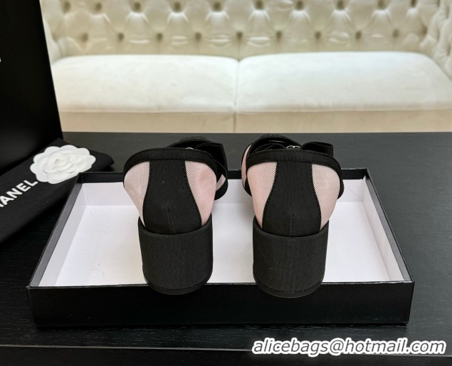 Good Product Chanel Mesh & Grosgrain Mary Janes Pumps with Bow Pink/Black 2025 G46701