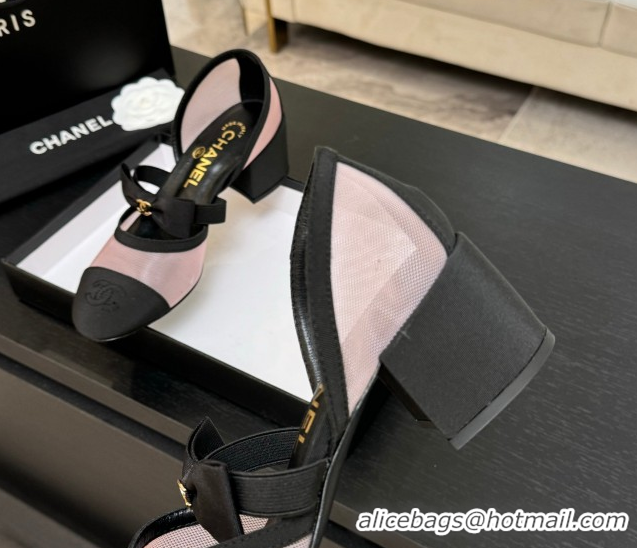Good Product Chanel Mesh & Grosgrain Mary Janes Pumps with Bow Pink/Black 2025 G46701