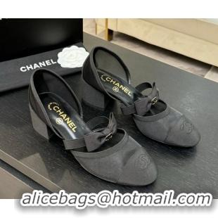 Classic Chanel Mesh & Grosgrain Mary Janes Pumps with Bow Black2 2025 G46701
