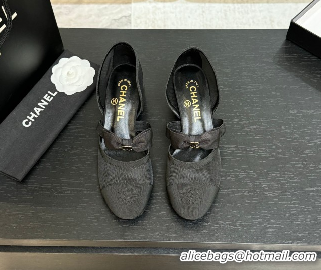 Classic Chanel Mesh & Grosgrain Mary Janes Pumps with Bow Black2 2025 G46701