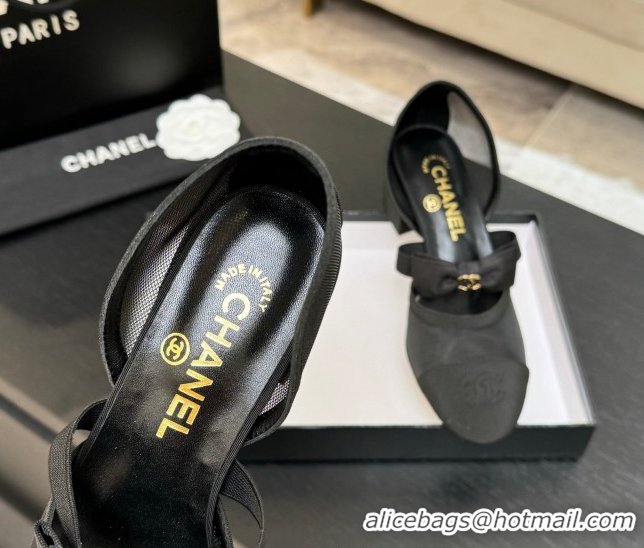 Classic Chanel Mesh & Grosgrain Mary Janes Pumps with Bow Black2 2025 G46701