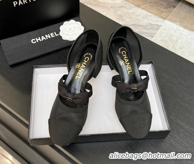 Classic Chanel Mesh & Grosgrain Mary Janes Pumps with Bow Black2 2025 G46701