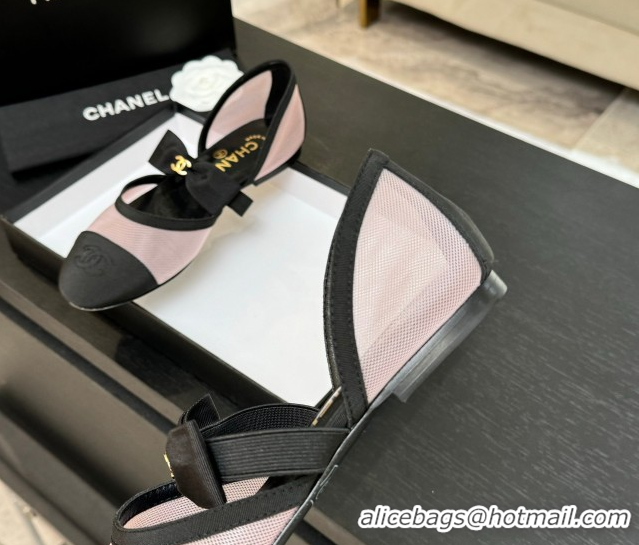 Unique Style Chanel Mesh & Grosgrain Mary Janes Flat Shoes with Bow Pink/Black 2025 G46701