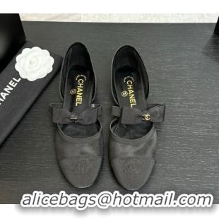 Big Discount Chanel Mesh & Grosgrain Mary Janes Flat Shoes with Bow Black2 2025 G46701