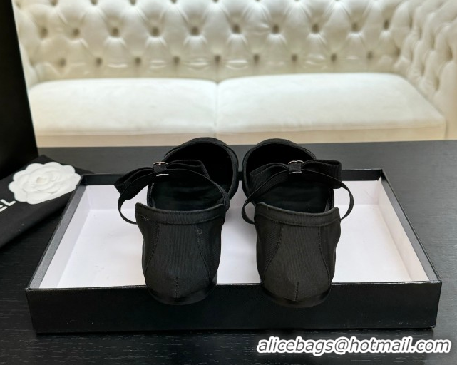 Big Discount Chanel Mesh & Grosgrain Mary Janes Flat Shoes with Bow Black2 2025 G46701