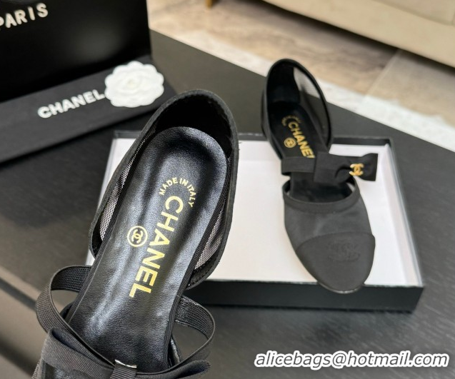 Big Discount Chanel Mesh & Grosgrain Mary Janes Flat Shoes with Bow Black2 2025 G46701