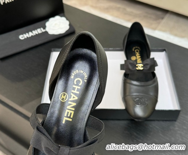 Good Quality Chanel Calfskin Leather Mary Janes Flat Shoes with Bow Black2 2025 G46701