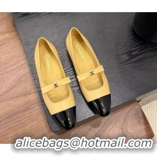 Sumptuous Chanel Lambskin & Patent Calfskin Mary Janes Ballet Flats with Bow Beige 2025 CH090109