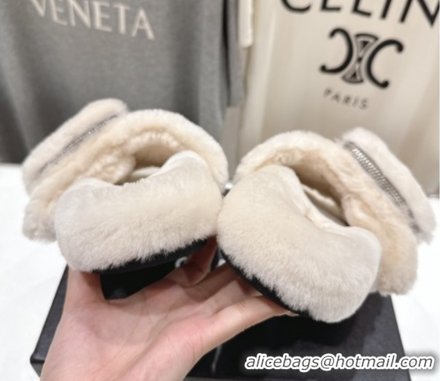 Most Popular Chanel Wool Flat Slides Sandal with Zip Pouch Light Grey 2025 CH090112