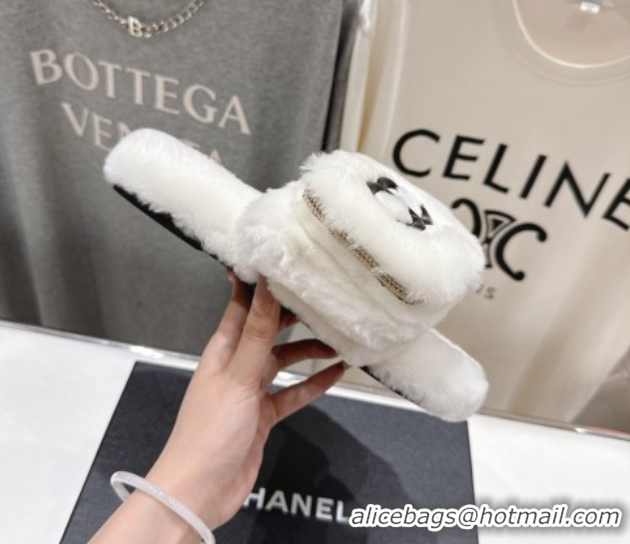 Famous Chanel Wool Flat Slides Sandal with Zip Pouch White 2025 CH090112