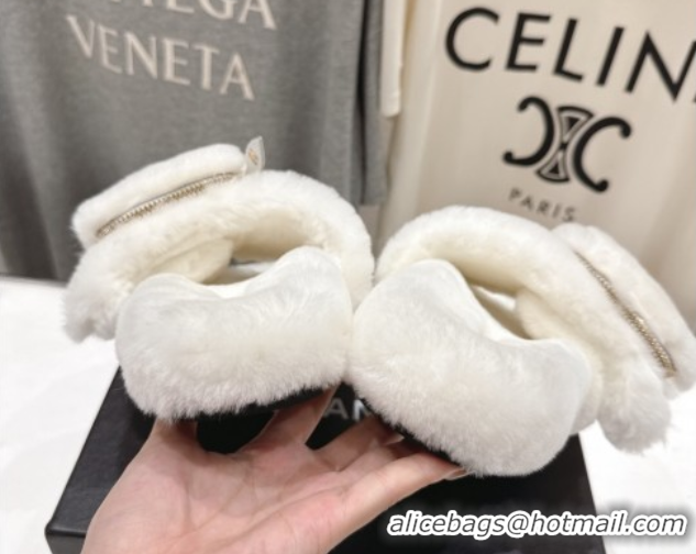 Famous Chanel Wool Flat Slides Sandal with Zip Pouch White 2025 CH090112