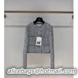 Big Discount Chanel 25P Pearl Sequinned Tweed Jacket CH12578 White/Blue 2025