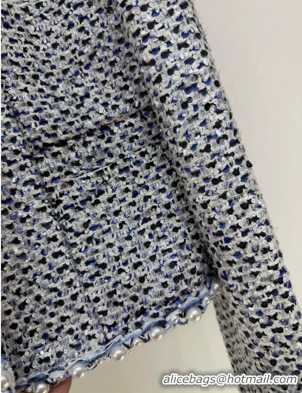 Big Discount Chanel 25P Pearl Sequinned Tweed Jacket CH12578 White/Blue 2025