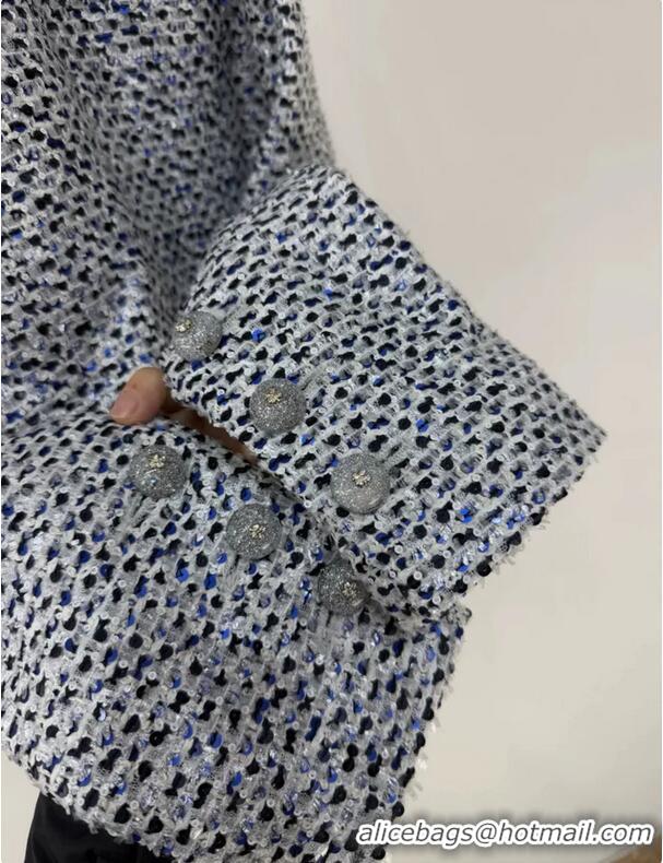 Big Discount Chanel 25P Pearl Sequinned Tweed Jacket CH12578 White/Blue 2025