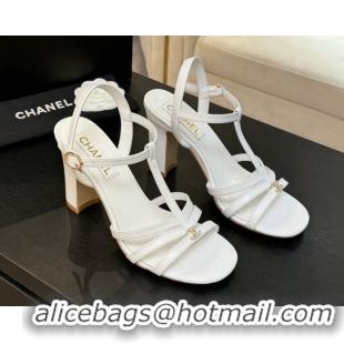 Best Price Chanel Lambskin Heel Sandals White 2025 CH090113