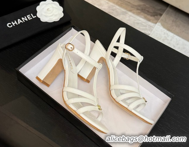 Best Price Chanel Lambskin Heel Sandals White 2025 CH090113