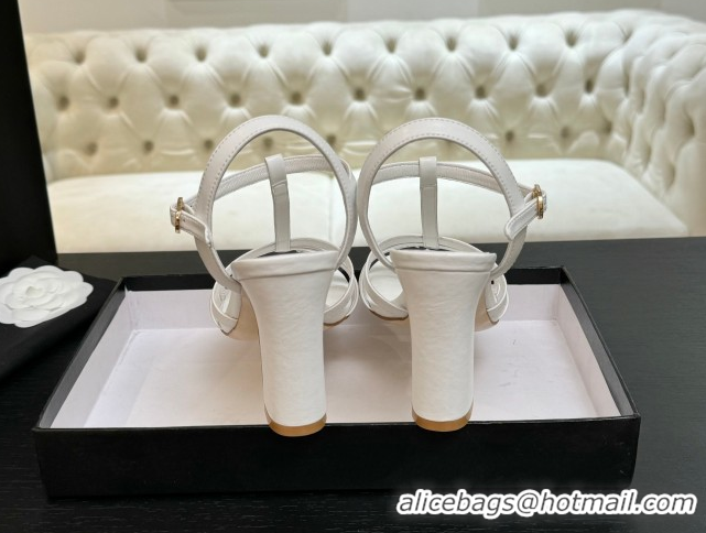 Best Price Chanel Lambskin Heel Sandals White 2025 CH090113