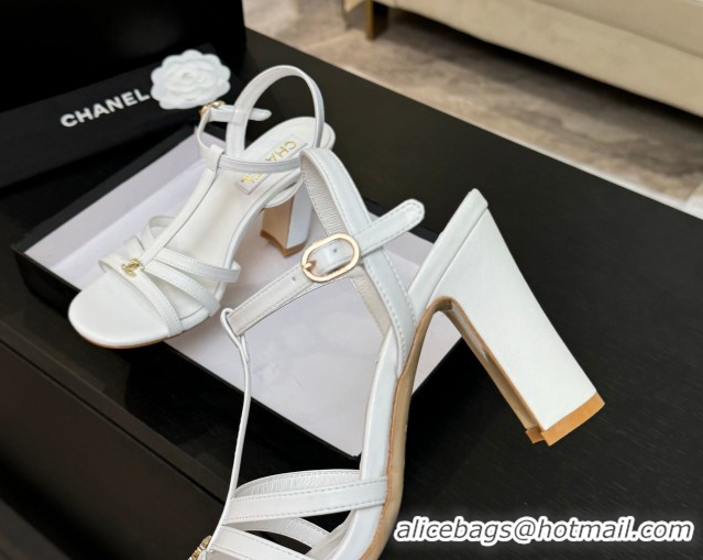 Best Price Chanel Lambskin Heel Sandals White 2025 CH090113