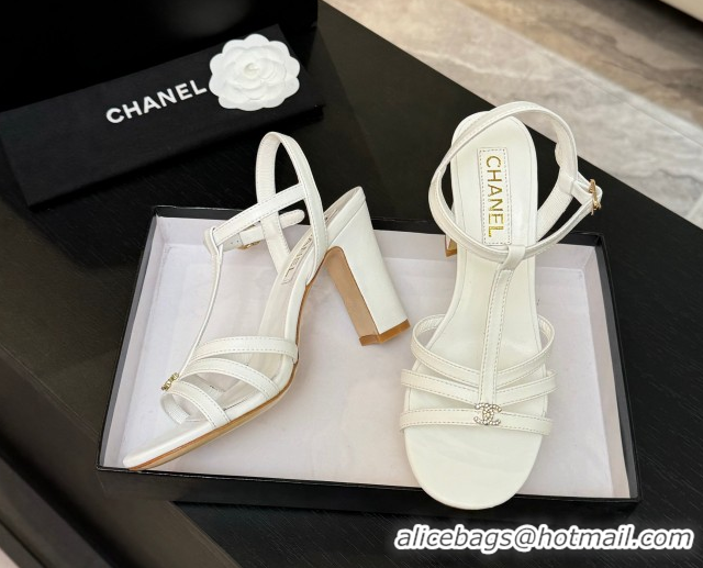 Best Price Chanel Lambskin Heel Sandals White 2025 CH090113