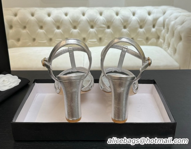 Most Popular Chanel Lambskin Heel Sandals Silver 2025 CH090113