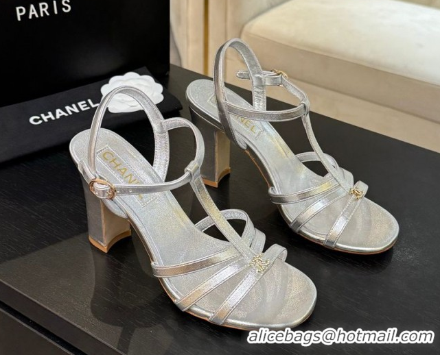 Most Popular Chanel Lambskin Heel Sandals Silver 2025 CH090113