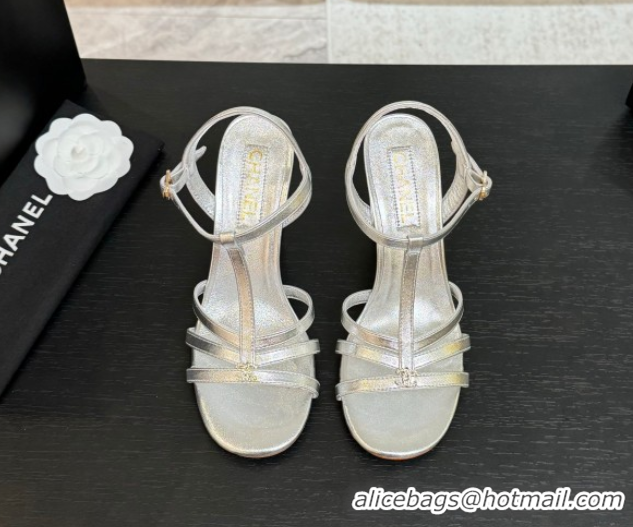 Most Popular Chanel Lambskin Heel Sandals Silver 2025 CH090113