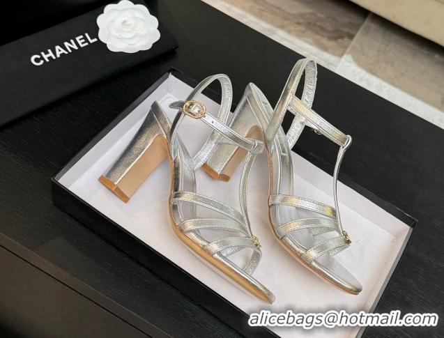 Most Popular Chanel Lambskin Heel Sandals Silver 2025 CH090113
