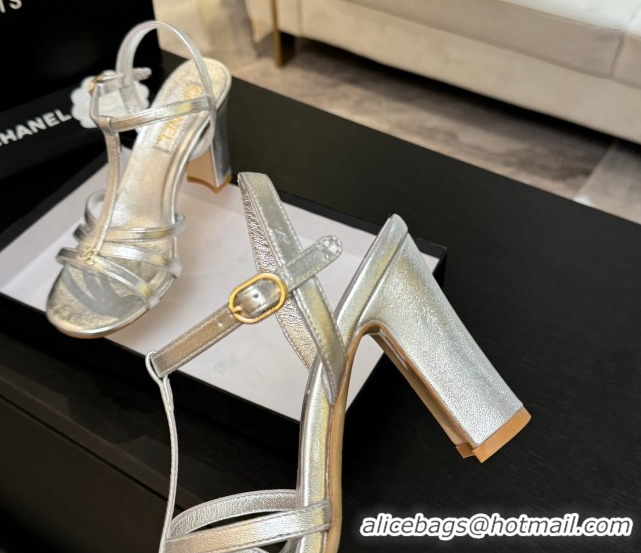 Most Popular Chanel Lambskin Heel Sandals Silver 2025 CH090113