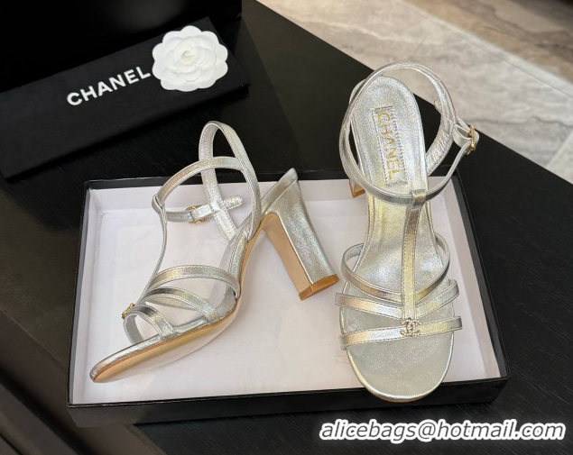 Most Popular Chanel Lambskin Heel Sandals Silver 2025 CH090113