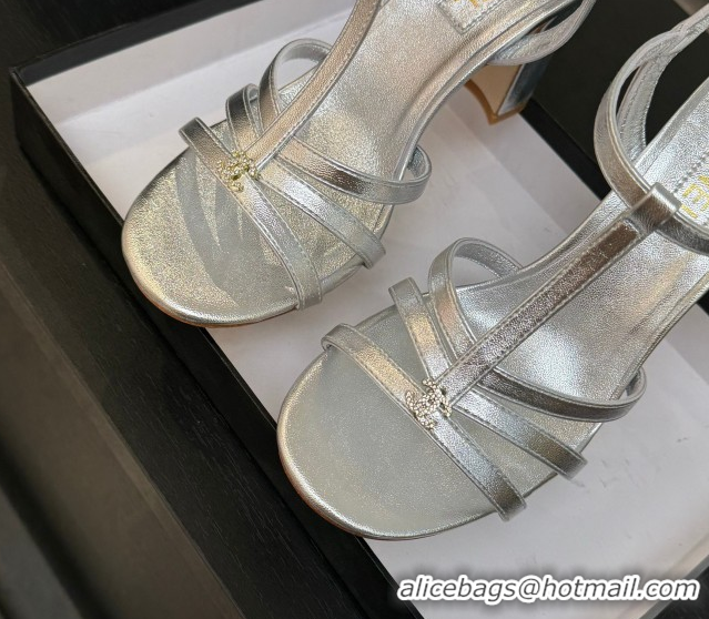 Most Popular Chanel Lambskin Heel Sandals Silver 2025 CH090113